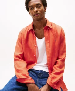 Tommy Hilfiger Regular Fit Pure Linen Shirt Brilliant Orange