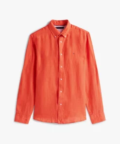 Tommy Hilfiger Regular Fit Pure Linen Shirt Brilliant Orange
