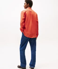Tommy Hilfiger Regular Fit Pure Linen Shirt Brilliant Orange