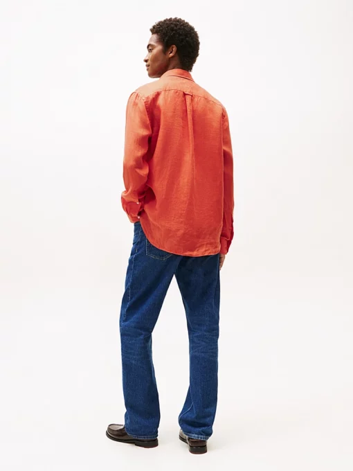 Tommy Hilfiger Regular Fit Pure Linen Shirt Brilliant Orange