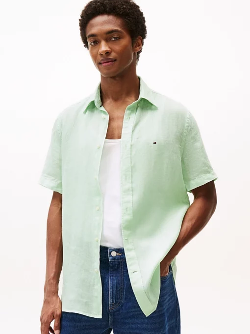 Tommy Hilfiger Washed Pure Linen Shirt Opal Green