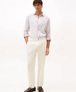 Tommy Hilfiger Regular Fit Stripe Linen Shirt Sandalwood / Optic White