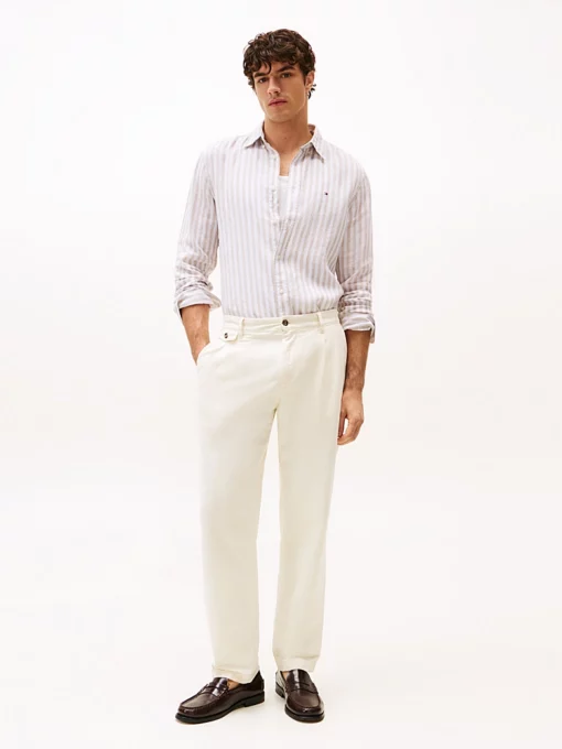 Tommy Hilfiger Regular Fit Stripe Linen Shirt Sandalwood / Optic White