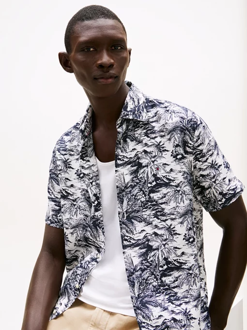 Tommy Hilfiger Tropical Print Pure Linen Shirt Desert Sky Allover