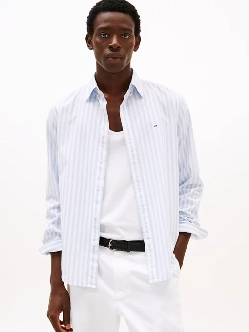 Tommy Hilfiger Flex Regular Fit Stripe Shirt Sweet Blue / Optic White