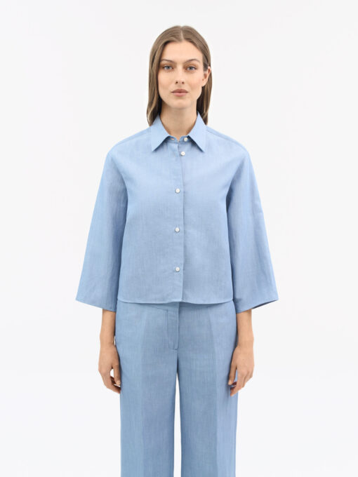 Tiger of Sweden Corins Cropped Linen Shirt Light Blue