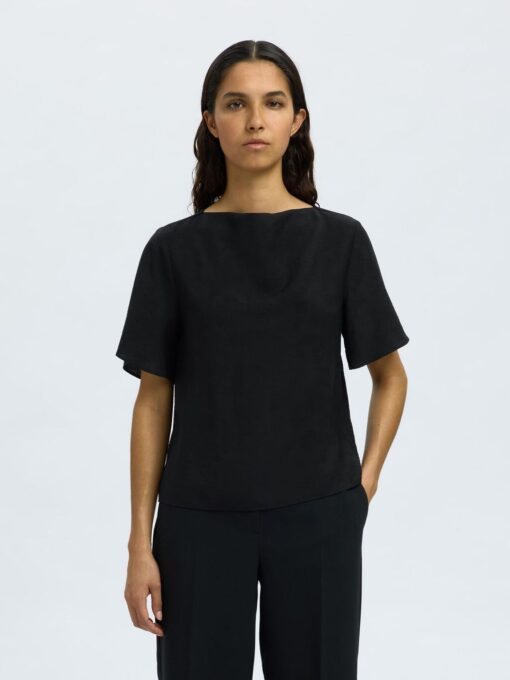 Slflorenza Cowl Neck Top Black