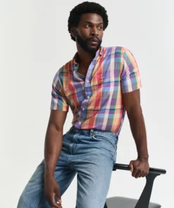 Gant Reg Indian Madras SS Shirt Peachy Orange