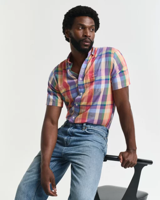 Gant Reg Indian Madras SS Shirt Peachy Orange