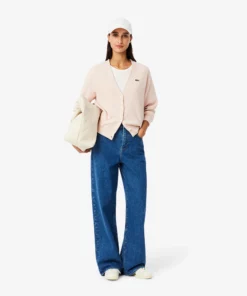 Lacoste V Neck Cotton Cardigan Angora Pink