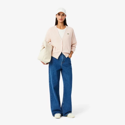 Lacoste V Neck Cotton Cardigan Angora Pink