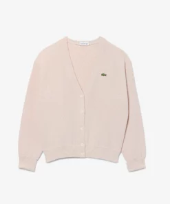 Lacoste V Neck Cotton Cardigan Angora Pink