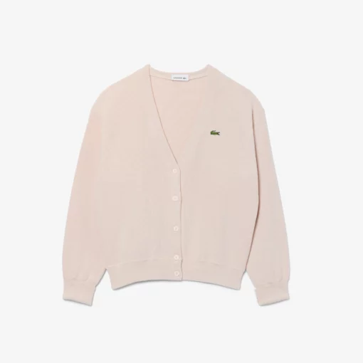 Lacoste V Neck Cotton Cardigan Angora Pink