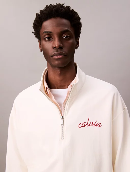 Calvin Klein Chain Stitch Logo 1/4 Zip Sweatshirt Tofu