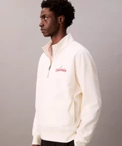 Calvin Klein Chain Stitch Logo 1/4 Zip Sweatshirt Tofu