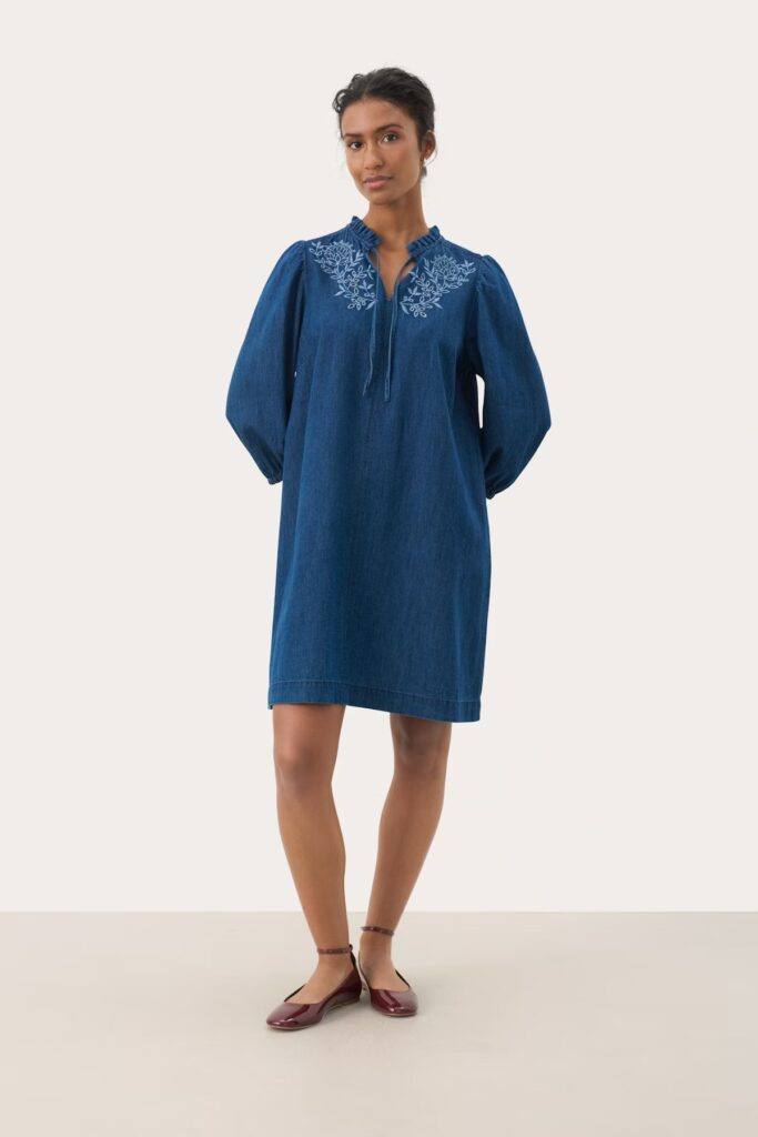 Part Two TashaPW Dress  Medium Blue Denim Embroidery