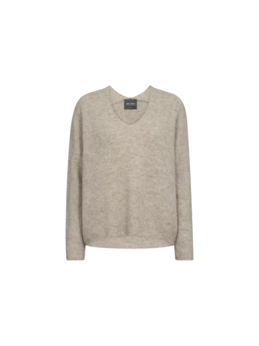 Mos Mosh Thora V-Neck Knit Feather Gray