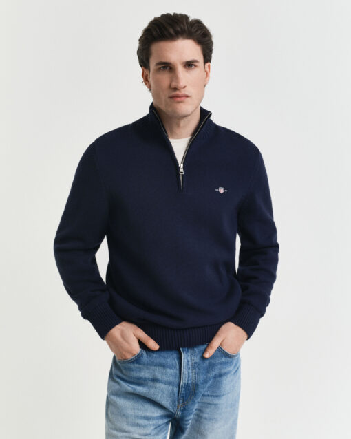 Gant Casual Cotton Half Zip Evening Blue