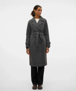 Vmfortunevega Long Trenchcoat Dark Grey Melange