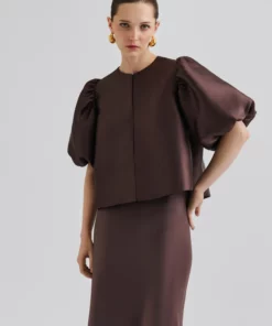 Malina Cleo Pouf Sleeve Blouse Chocolate