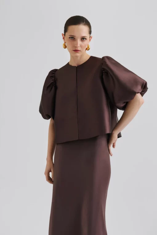 Malina Cleo Pouf Sleeve Blouse Chocolate