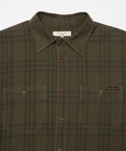 Nudie Jeans Julian Worker Plaid Check Shirt Olive