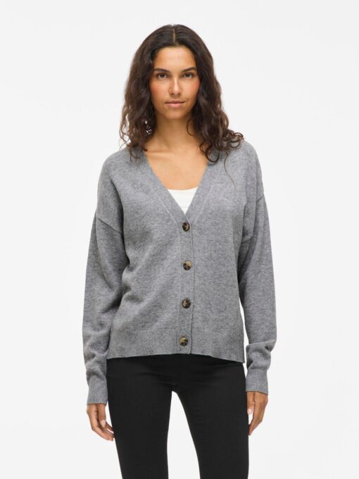 Viril V-Neck Cardigan Medium Grey Melange