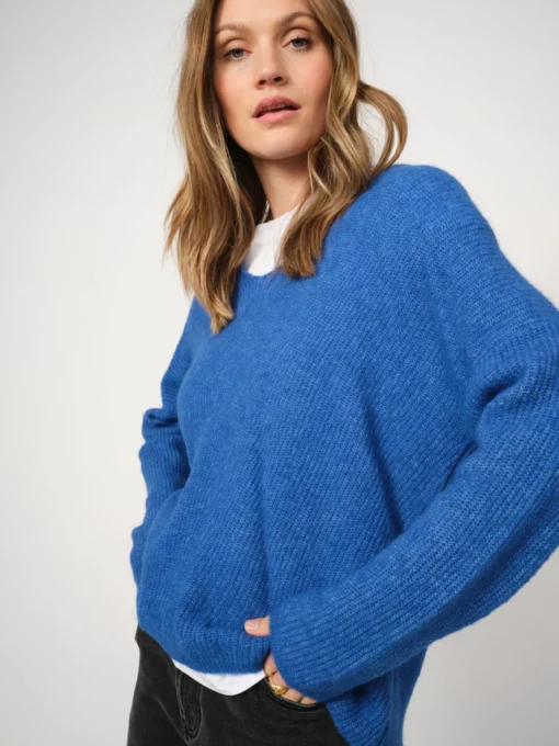 Mos Mosh Thora V-Neck Knit Blue Lolite