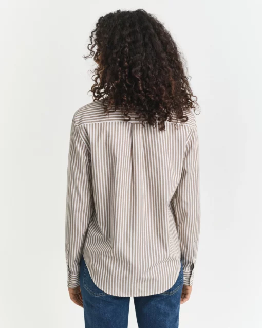 Gant Woman Classic Poplin Striped Shirt Taupe Beige