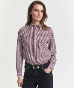 Gant Woman Classic Poplin Striped Shirt Plum Wine