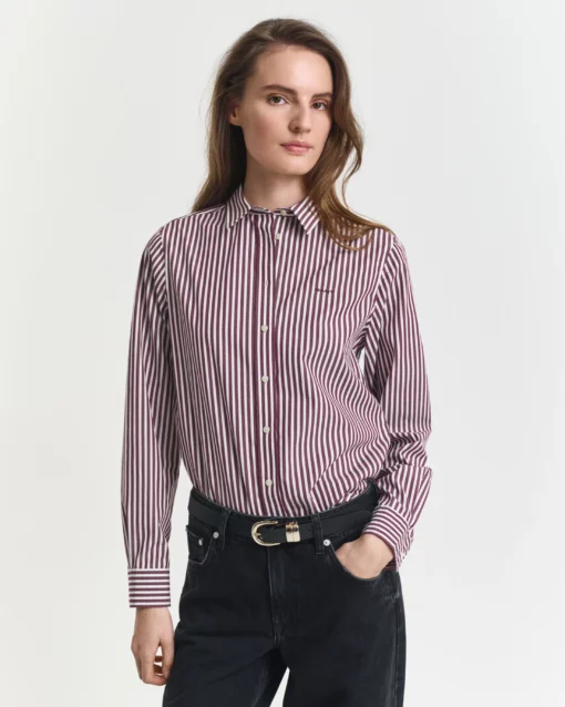 Gant Woman Classic Poplin Striped Shirt Plum Wine