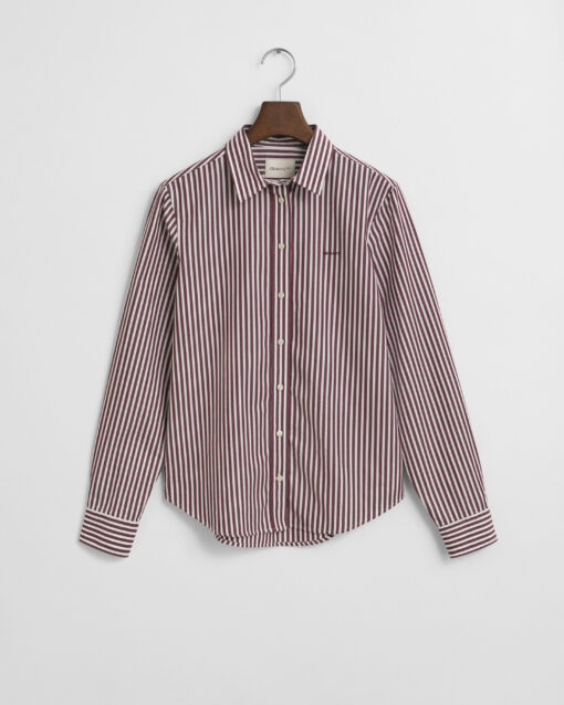 Gant Woman Classic Poplin Striped Shirt Taupe Beige
