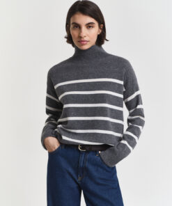 Gant Woman Superfine Lambswool Stripe Mockneck Charcoal Melange