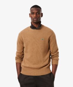 Lacoste Carded Wool Crew Neck Sweater Brown