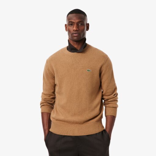 Lacoste Carded Wool Crew Neck Sweater Brown