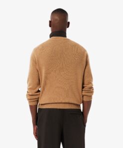 Lacoste Carded Wool Crew Neck Sweater Brown