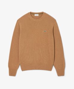 Lacoste Carded Wool Crew Neck Sweater Brown