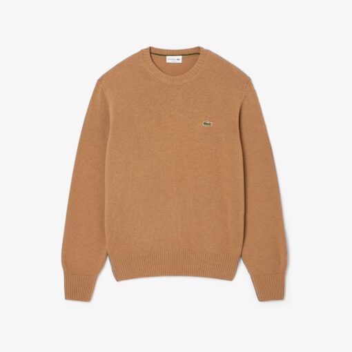 Lacoste Carded Wool Crew Neck Sweater Brown