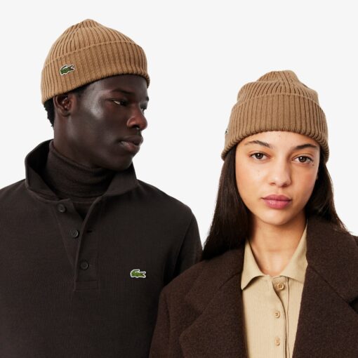 Lacoste Rib Knit Brushed Wool Beanie