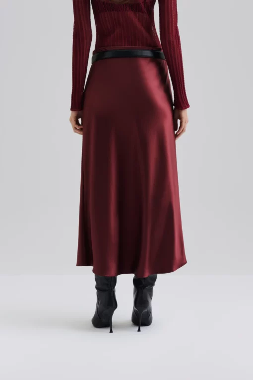 Malian Aubree Satin Midi Skirt Wine