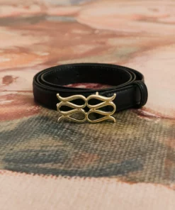 Malina Monogram Leather Belt Black