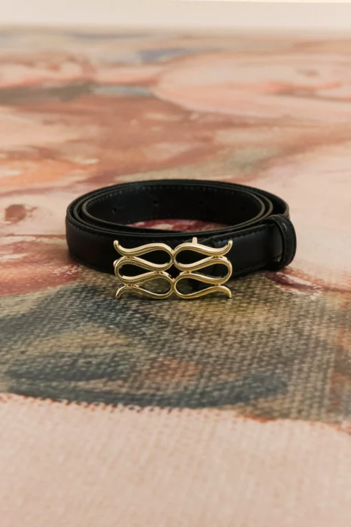 Malina Monogram Leather Belt Black
