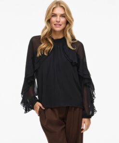 Vibinna High Neck Frill Top Black Beauty