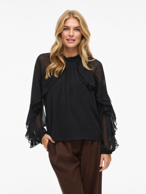 Vibinna High Neck Frill Top Black Beauty