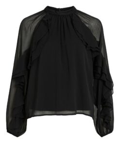 Vibinna High Neck Frill Top Black Beauty