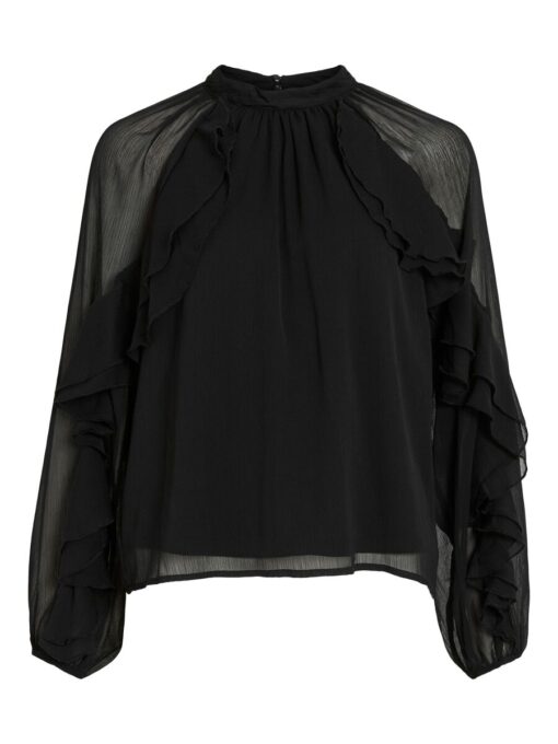 Vibinna High Neck Frill Top Black Beauty