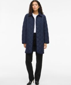 Viquila Corduroy Quilt Long Jacket Navy Blazer