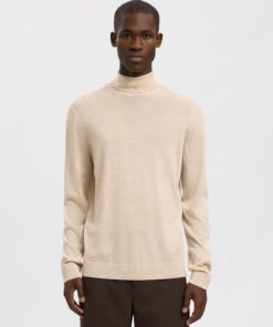 Selected Homme Tray Merino Roll Neck Sweater Oatmeal