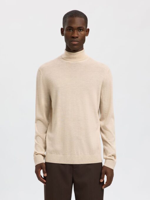Selected Homme Tray Merino Roll Neck Sweater Oatmeal