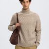 Slhneil Relaxed Cable Roll Neck Oatmeal